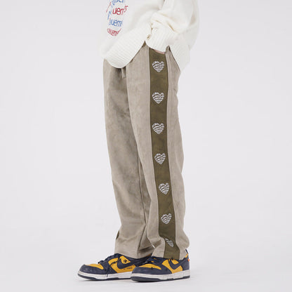 Side Stripes Love Embroidered Velvet Sweatpants Men