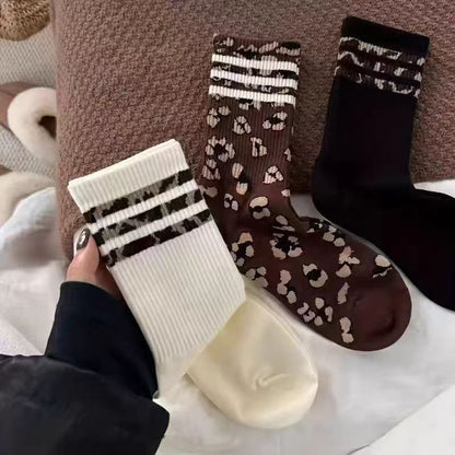 Womens Mid-calf Long Socks Versatile Striped Knee-high Cotton Socks