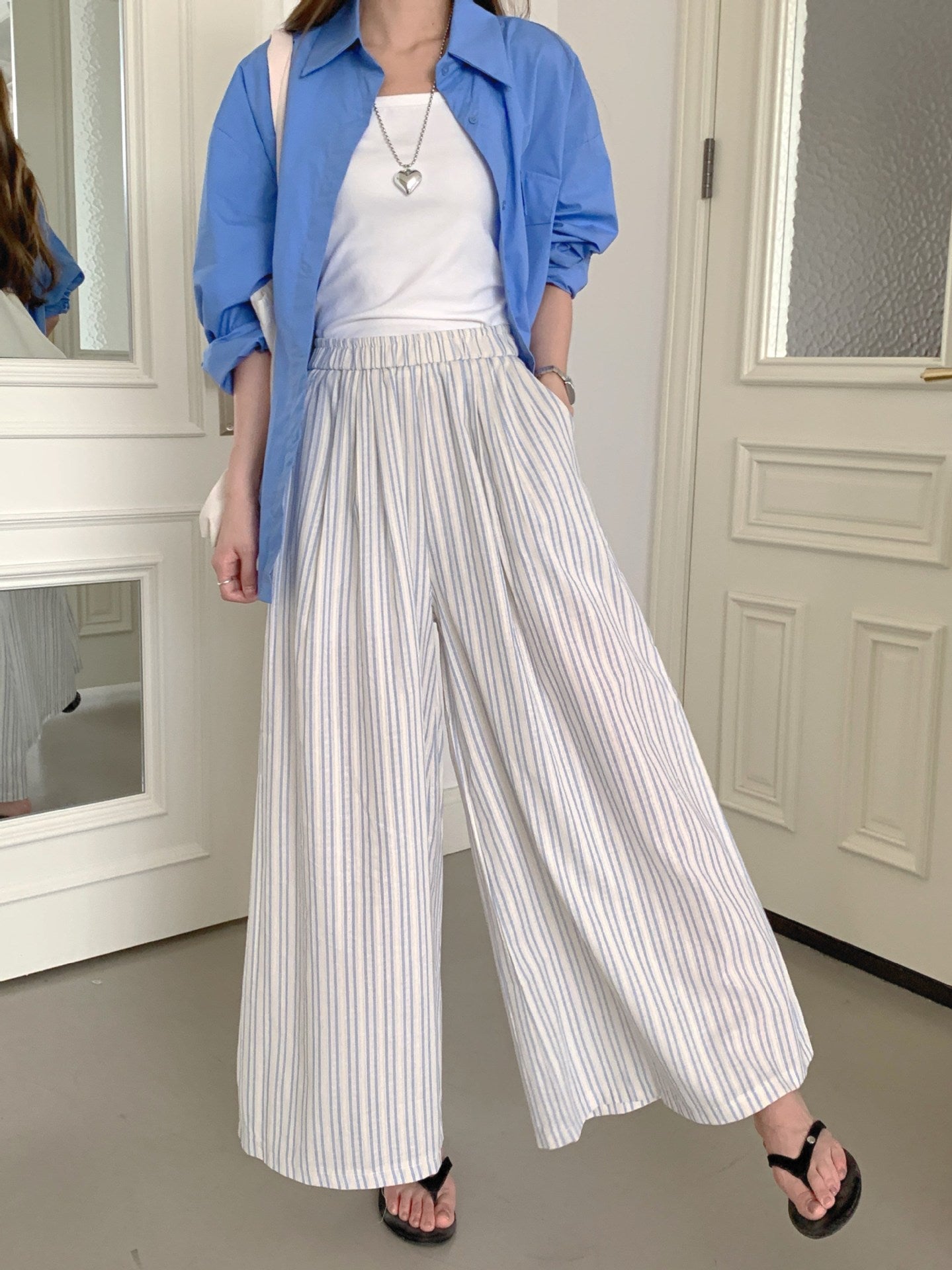 Versatile Striped Wide-leg Pants For Women