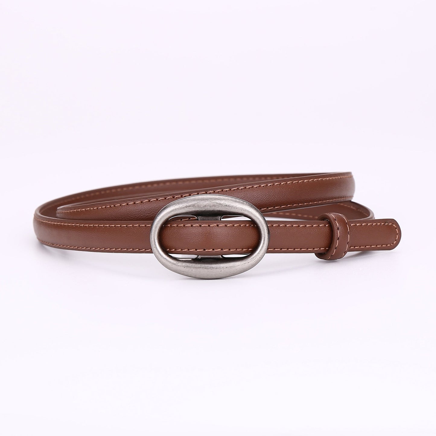 Womens Leather Belt With A Slim Waistband, Made From Smooth Leather And Featuring No Pre-punched Holes