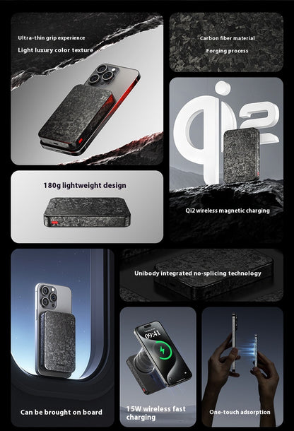 15W Magnetic Power Bank Wireless Carbon Fiber Magsafe Mobile Power Supply