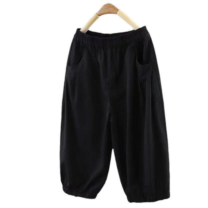 Womens Solid-color Casual Loose-fit Retro Shorts