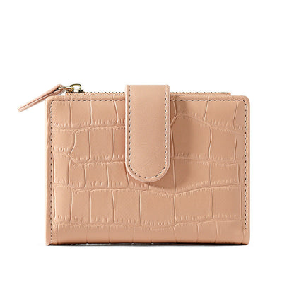 Simple Retro Solid Color Zipper Clasp Mini Short Wallet