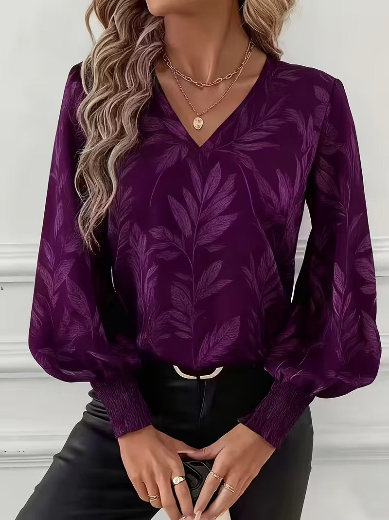 Womens Loose-Fit Printed Long-Sleeve Ruffled Shirt