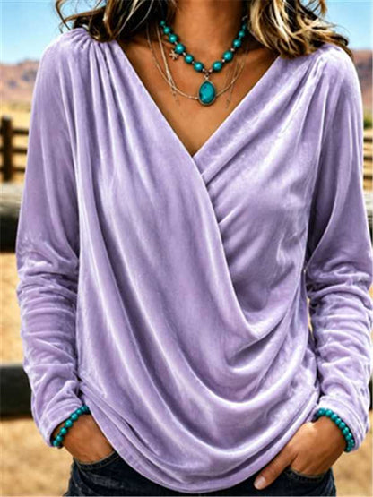 Fashionable Womens Solid-color Long-sleeve Velvet T-shirt