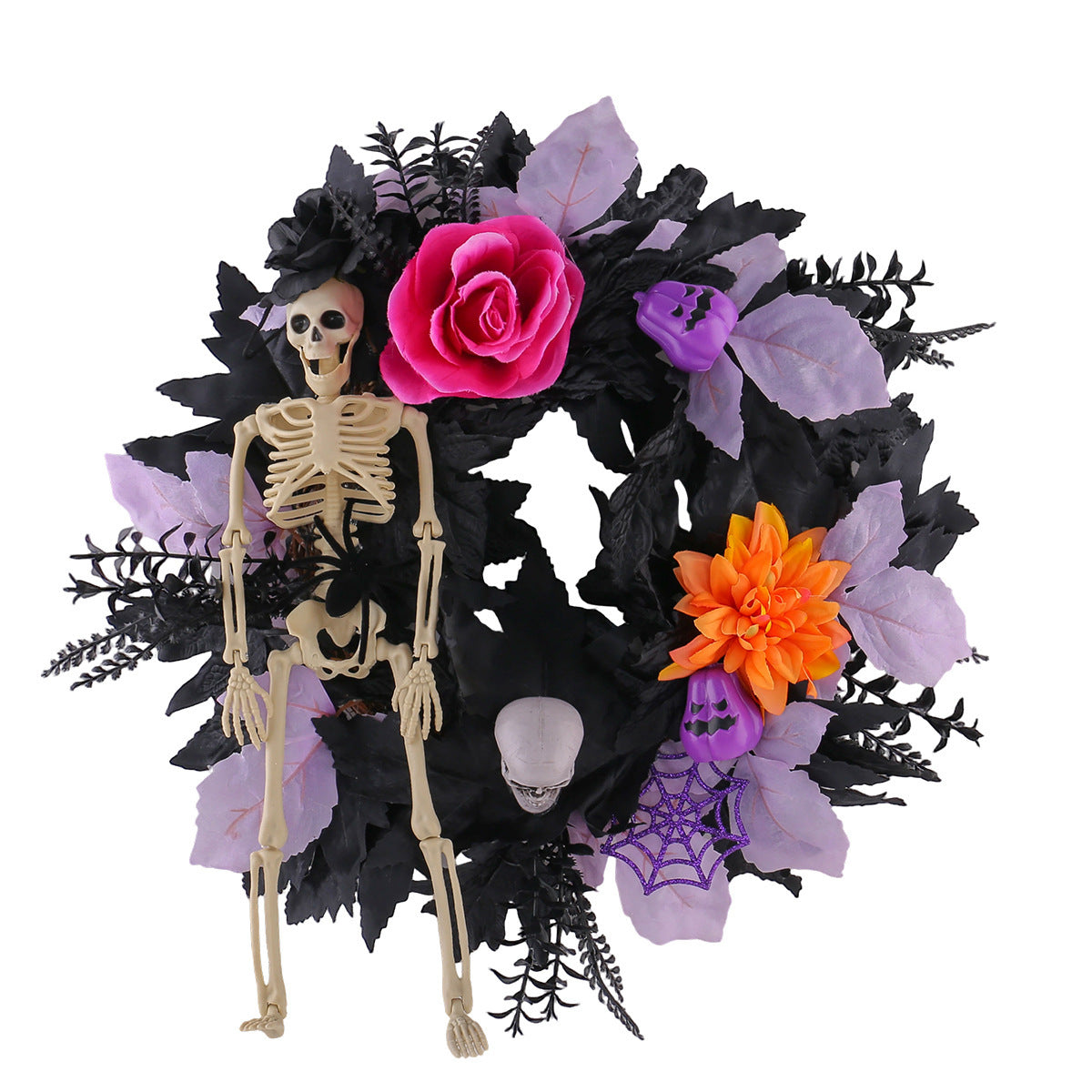 Halloween Skull Wreath Decoration - Spooky Gothic Door Hanger for Home Party Decor