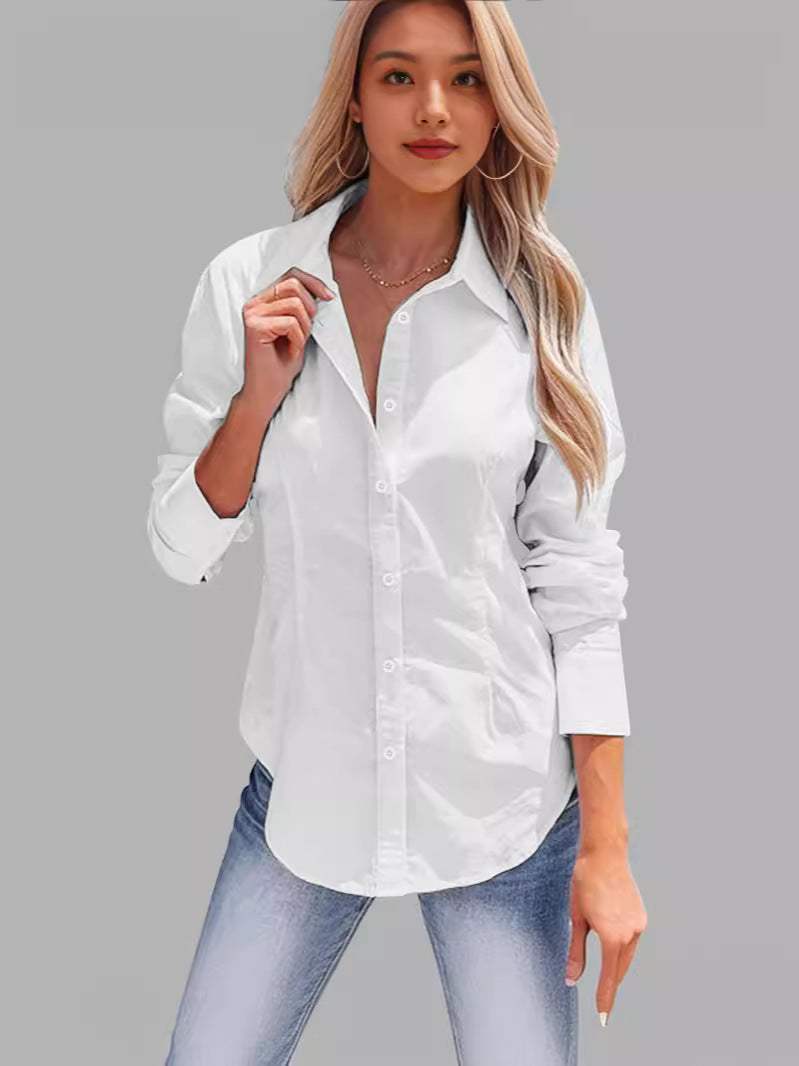 Lapel Long Sleeve Cotton Linen Button Slim Shirt