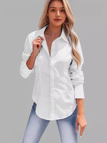 Lapel Long Sleeve Cotton Linen Button Slim Shirt