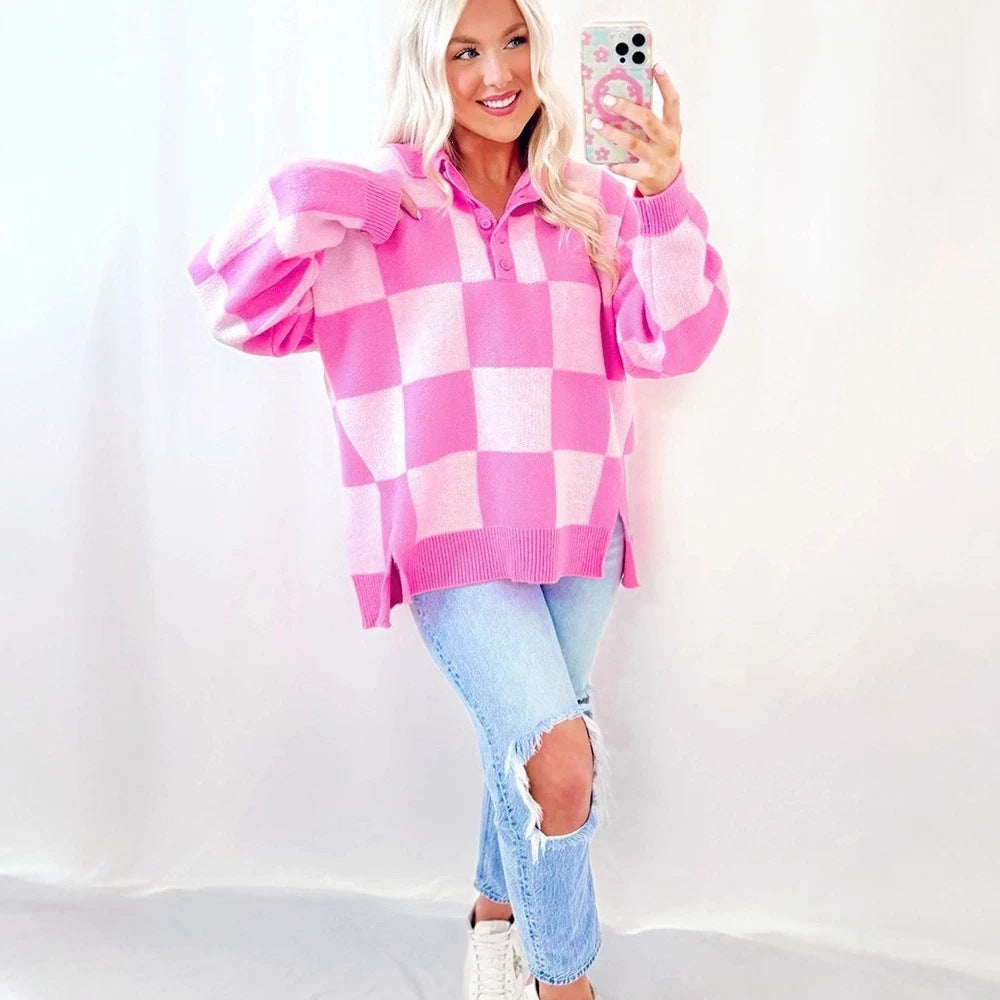 Womens Versatile Loose-fitting Half-button Sweater
