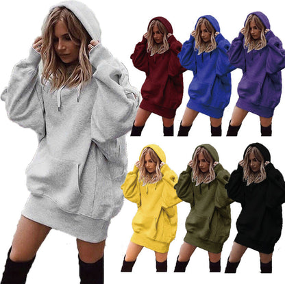 Women's Solid Color Pullover Hooded Loose Fleece Sweater