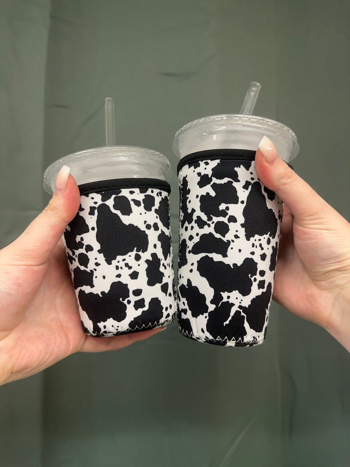 Black Cow Print Coffee Sleeve | Reusable Neoprene Iced Coffee Cup Cover (16–24oz)