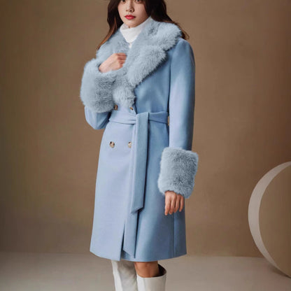 Detachable Fur-Trimmed Elegant Wool Coat