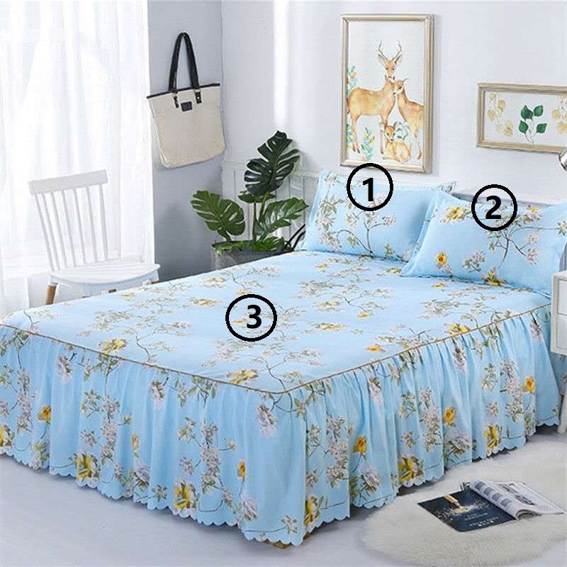 Woolly Bed Skirt Pillowcase Bedding Set