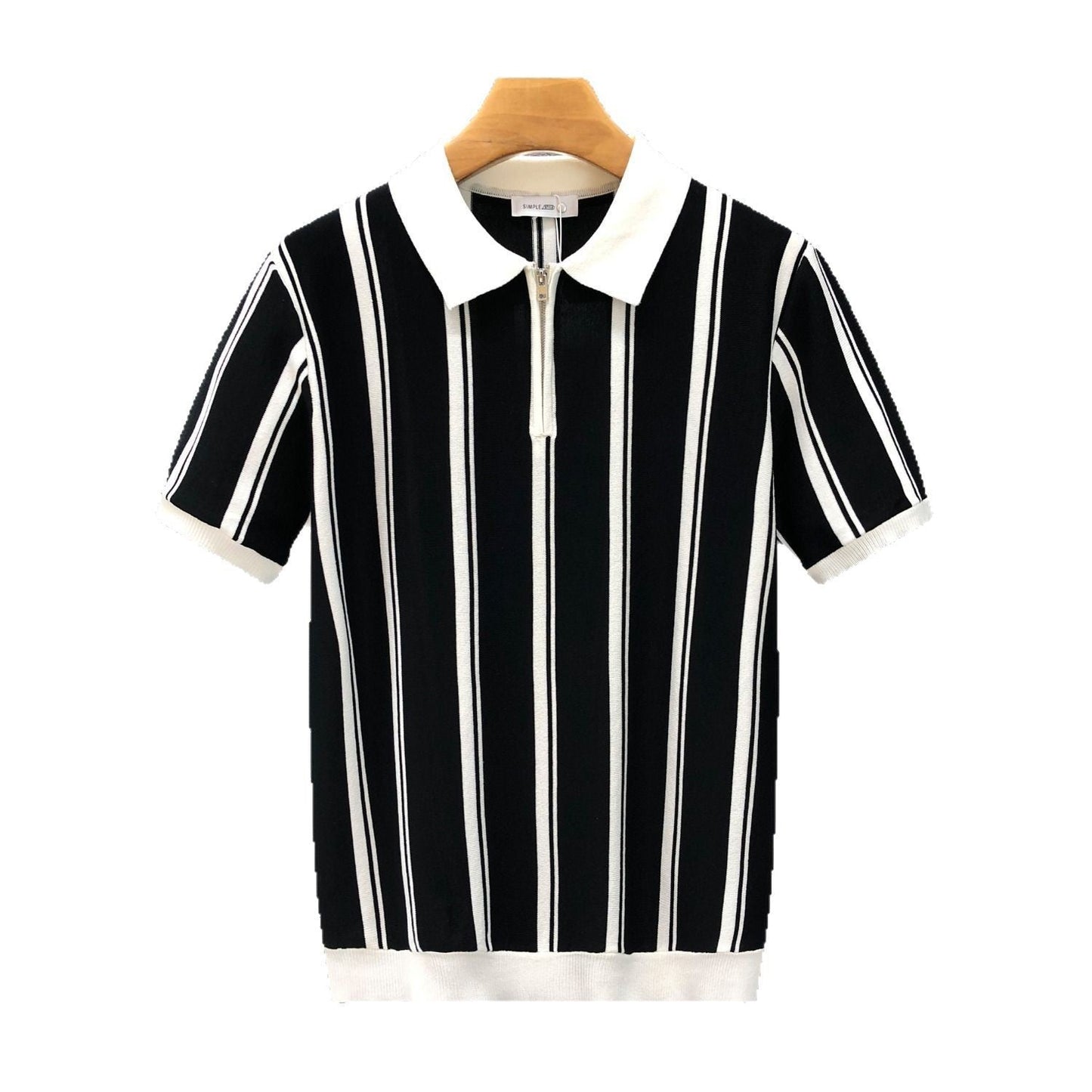 Mens Half-Zip Short-Sleeve Striped Polo Shirt