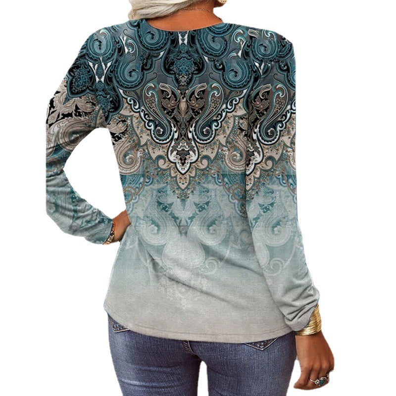 2026 Autumn Winter New Women's Long Sleeve Printed Fashion Versatile Long Sleeve T-shirt From Europe And America