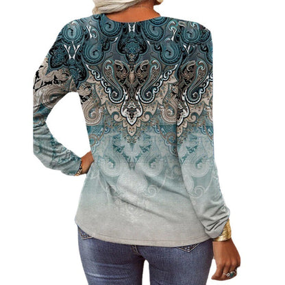 2026 Autumn Winter New Women's Long Sleeve Printed Fashion Versatile Long Sleeve T-shirt From Europe And America
