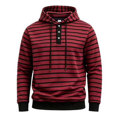 Mens Loose-Fit Striped Hoodie With Three Buttons