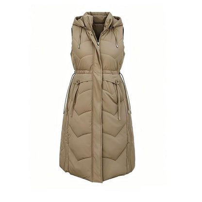 Women's Sleeveless Mid-length Hooded Vest Jacket Coat