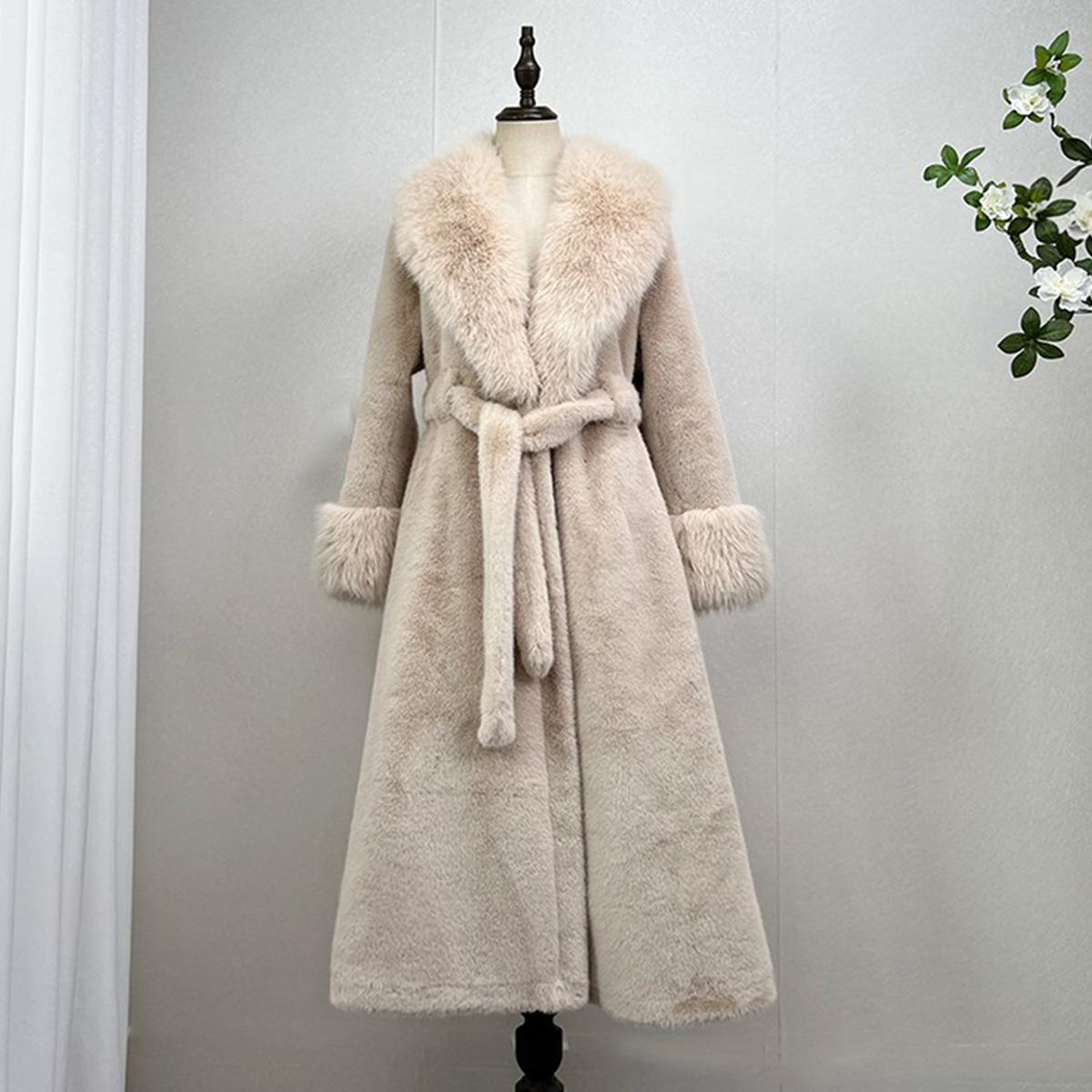 FallWinter Faux Mink Fur-and-leather One-piece Over-the-knee Long Fur Coat