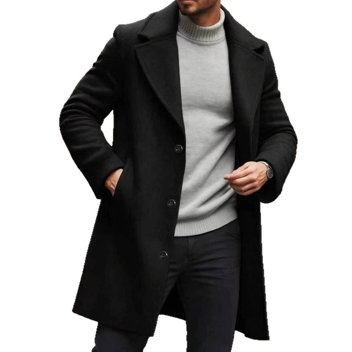 Trench Coat Notched Lapel Slim-fit Overcoat Elegant And Sophisticated Solid-color Trench