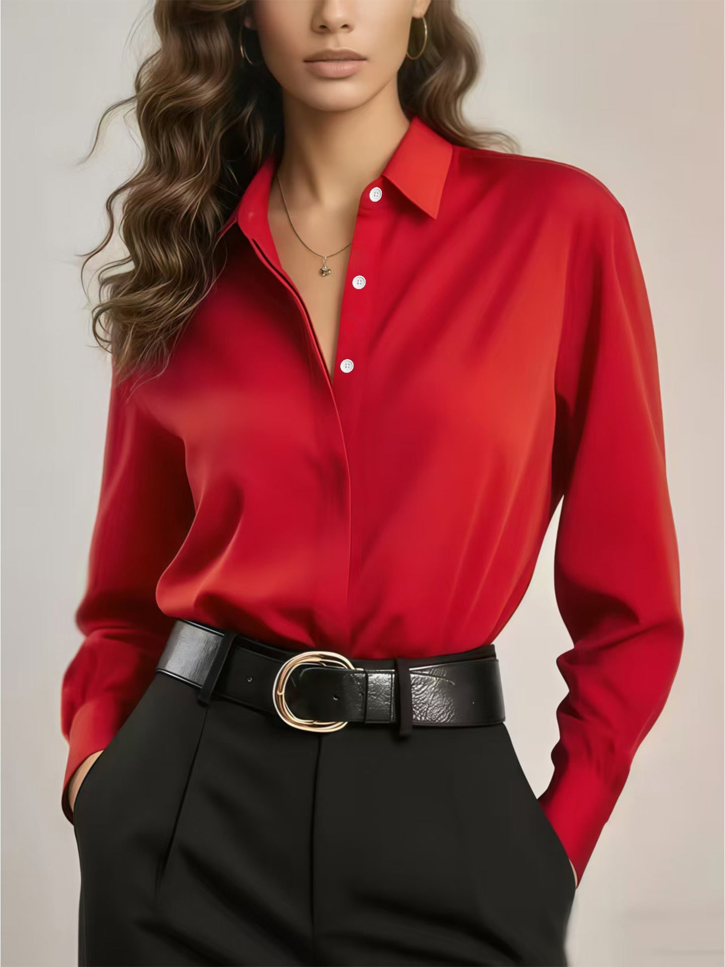 Cross Border European And American Long Sleeved Women's Shirt, Summer Minimalist Women's Clothing, Lapel Versatile Shirt, Loose Outer Cardigan, Amazon