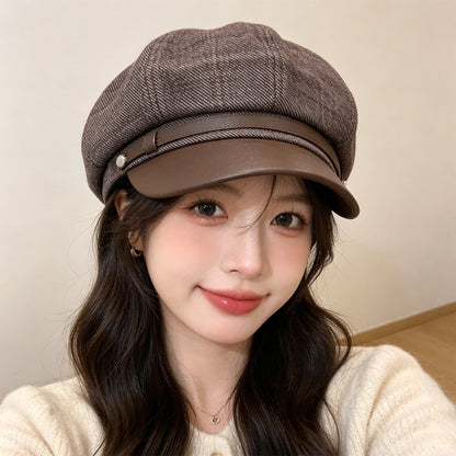 Cross-border Fashion Retro Denim Patch PU Leather Belt Buckle, Newsboy Hat, Casual And Versatile, Artistic Style Painter's Hat