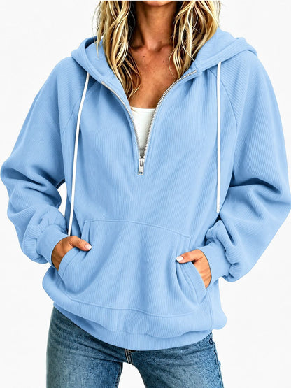 Womens Loose-fit Long-sleeve Half-zip Hooded Sweatshirt