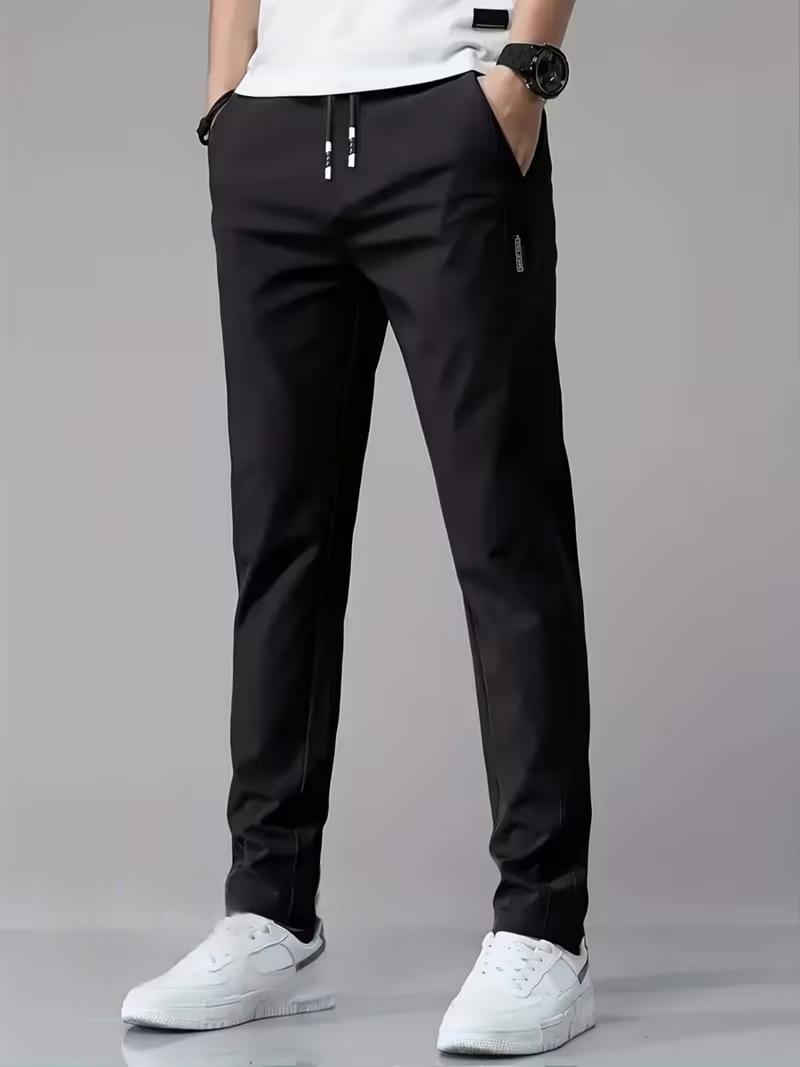 Mens Casual Straight-leg Long Pants With Quick-drying Elastic Waistband