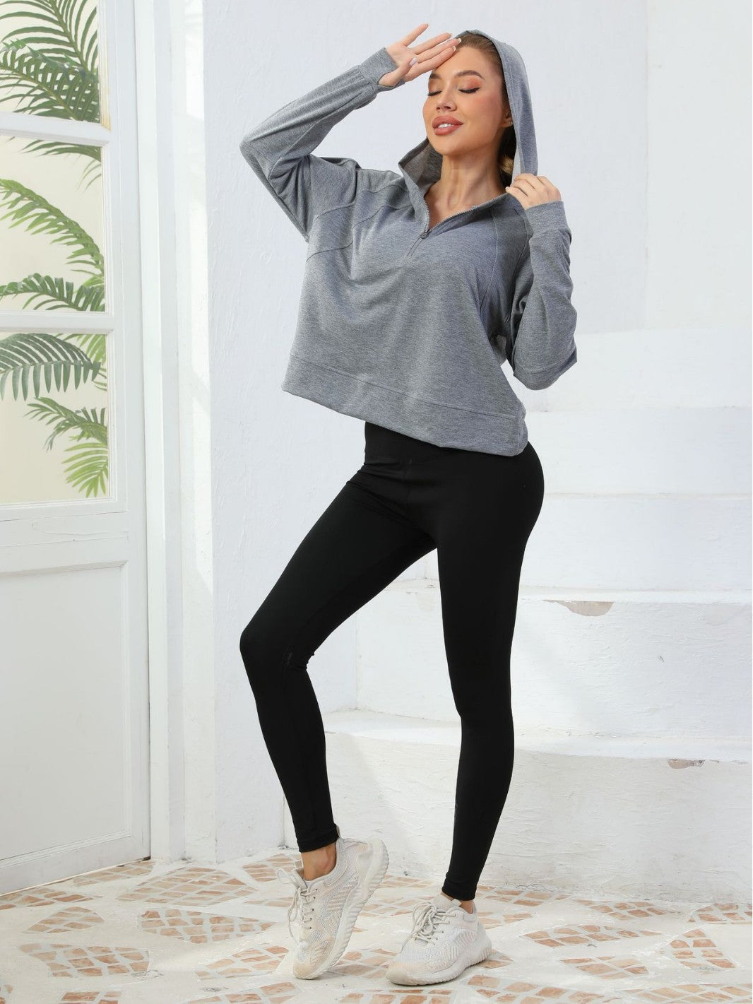 Cross-Border Spring And Summer New Half-Zip Sweatshirt Women's Hoodie Loose Trendy Pure Cotton Casual Hooded Fitness Wear Yoga Trend
