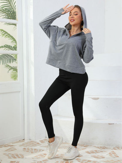 Cross-Border Spring And Summer New Half-Zip Sweatshirt Women's Hoodie Loose Trendy Pure Cotton Casual Hooded Fitness Wear Yoga Trend