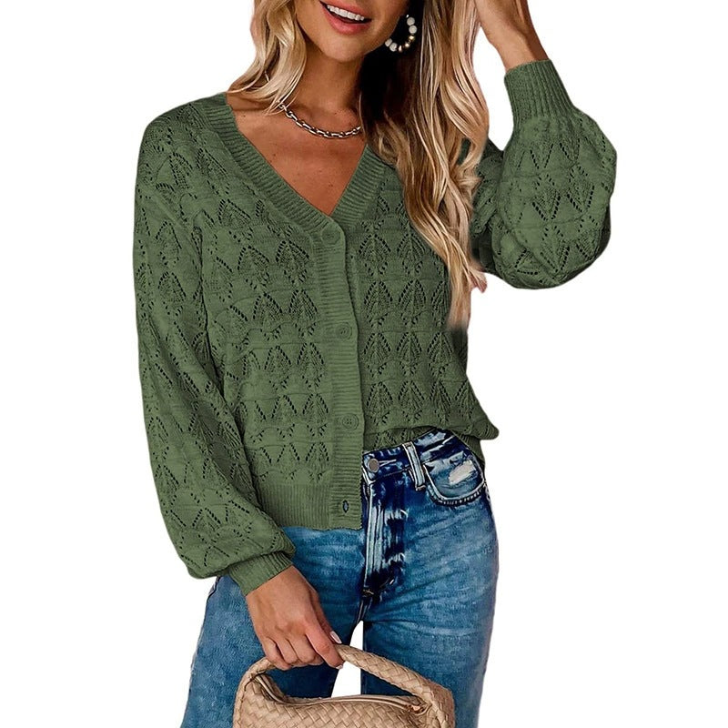 Cross-border Handmade Crocheted V-neck Cardigan Sweater Retro Lace Shawl Jacket OEM Custom Multiple Colors Available