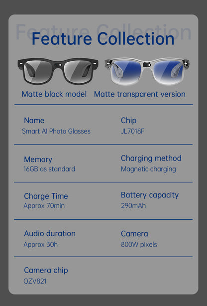 8MP AI Smart Glasses Bluetooth Sunglasses For Music Calling Translation G3