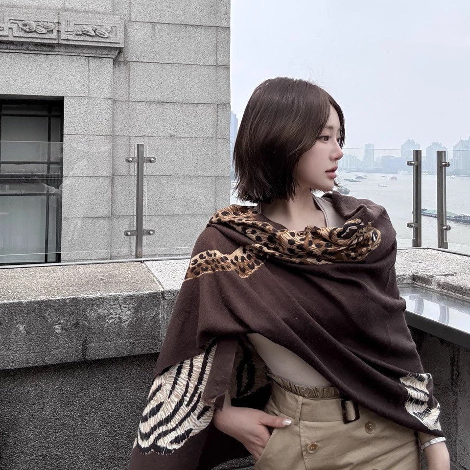 AutumnWinter Cotton-Linen Warm-Keeping Printed Large Shawl