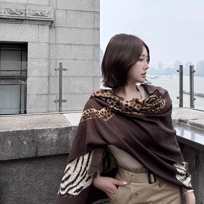 AutumnWinter Cotton-Linen Warm-Keeping Printed Large Shawl