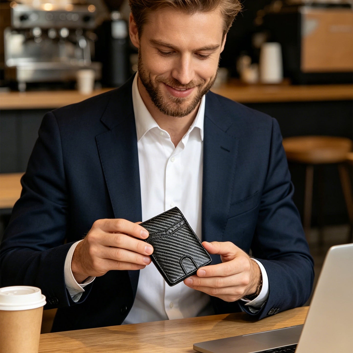 Business-Casual Carbon-Fiber Mens Wallet