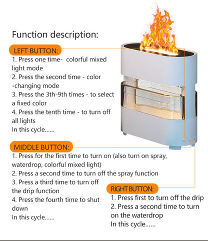 Instructions for a fire pit with buttons and flame display