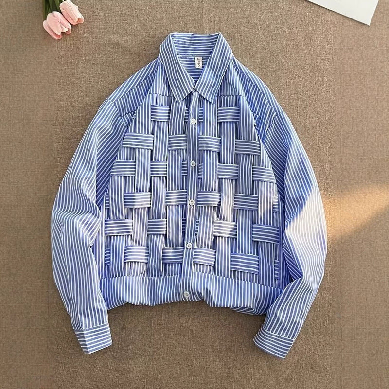 Long-sleeved Niche-style Knitted Striped Blouse Cardigan
