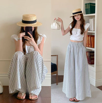 Versatile Striped Wide-leg Pants For Women
