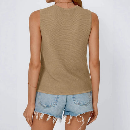 Beach Leisure Front Lace Up Women's Knitted Top Sweater Vest
