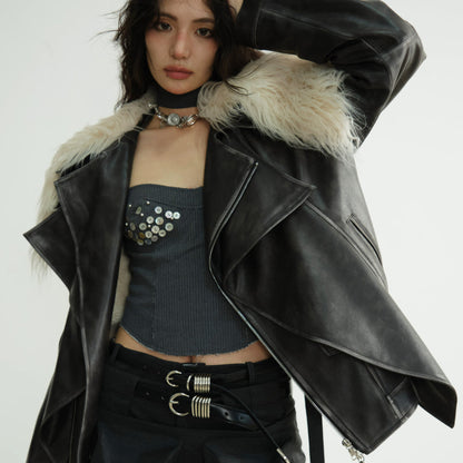 Two-layered Distressed PU Leather Jacket