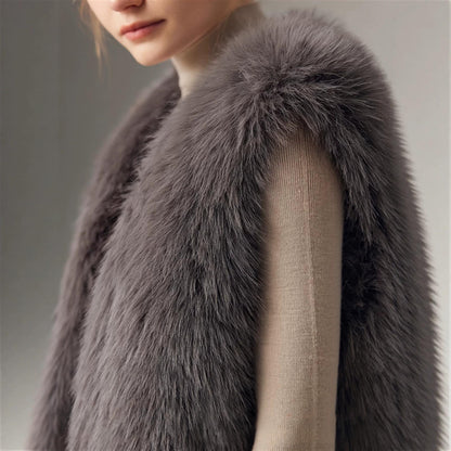 Faux Fox-fur Vest Short Fluffy Coat Figure-flattering Waistcoat