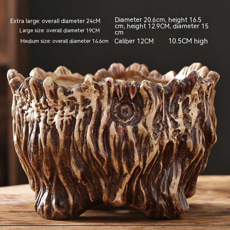 Large Ceramic Flower Pot with Tree Root Design