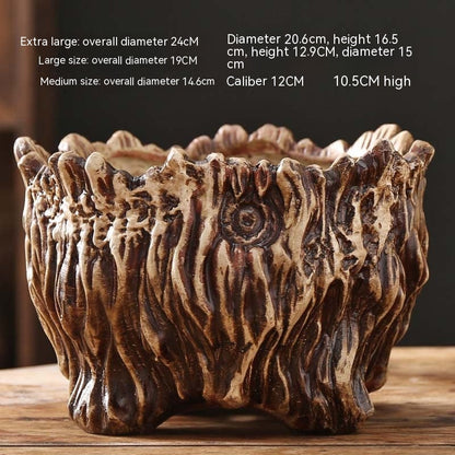 Large Ceramic Flower Pot with Tree Root Design
