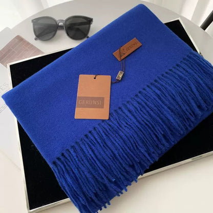 Womens Thickened Fashionable Solid-Color Tassel Scarf