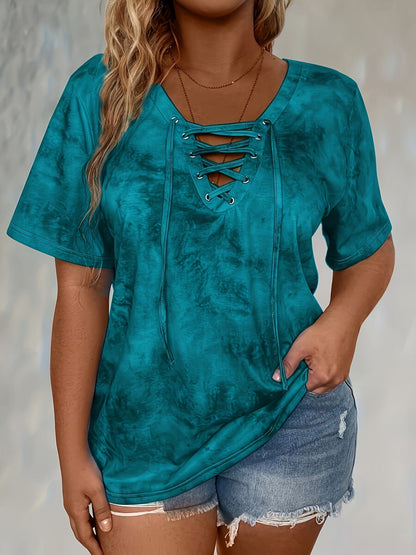 Plus-size Womens Tie-dye Print Short-sleeve T-shirt
