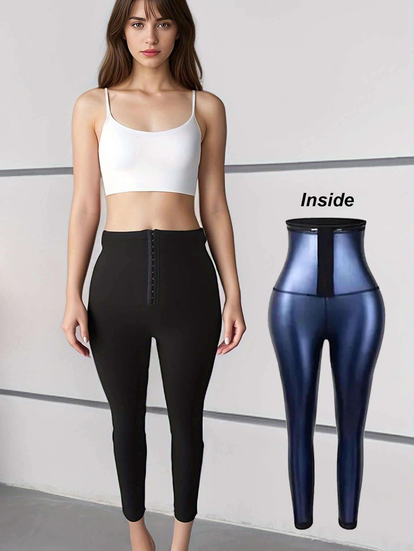 Sauna Sweat Pants For Women High Waist Compression Slimming Leggings Workout Hot Thermo Pant With Adjustable Hook-and-eye Closures