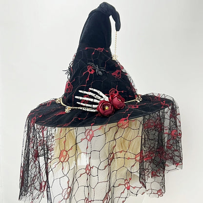Halloween Witch Hat Vintage Lace Veil Cap