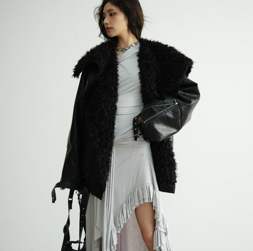 Mid-length Heavyweight PU Leather Silhouette Jacket