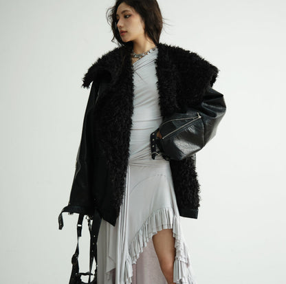 Mid-length Heavyweight PU Leather Silhouette Jacket