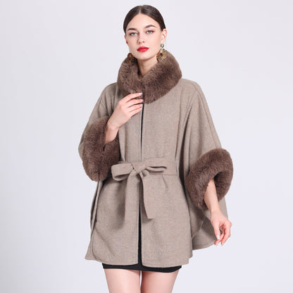 Fur Collar Tie Knitted Cape Women's Wool Plus Size Women's Clothing